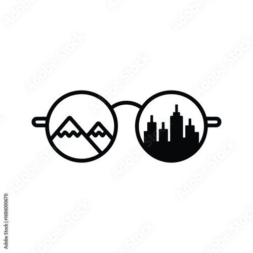 Minimalist continuous line single pair glasses in black and white vector outline, modern silhouette, isolated Variant 5.