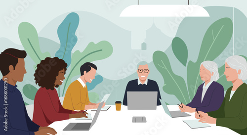 A diverse team of professionals collaborates effectively around a modern conference table, fostering innovation and successful business strategies.