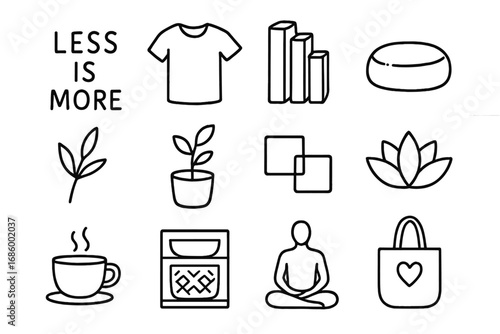 Minimalist Icon Set. Minimalist lifestyle doodle set: hand drawn icons for simplicity, mindful objects, and decluttered design,