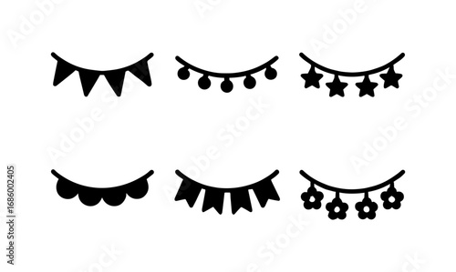 Collection of decorative garland silhouettes with bunting shapes