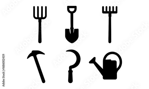 Gardening tools silhouette set for landscaping and horticulture projects