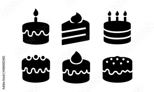 Cake silhouettes set featuring various designs and toppings