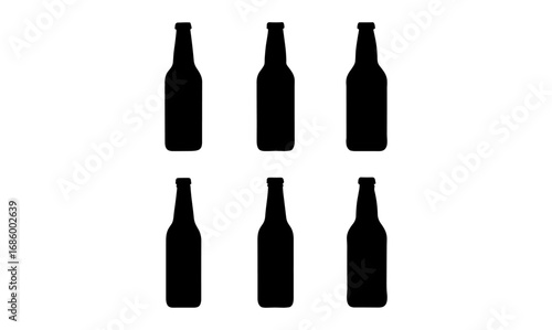 Collection of beer bottle silhouettes in grid pattern on white background