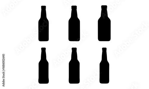 Set of silhouette soda bottles on white background