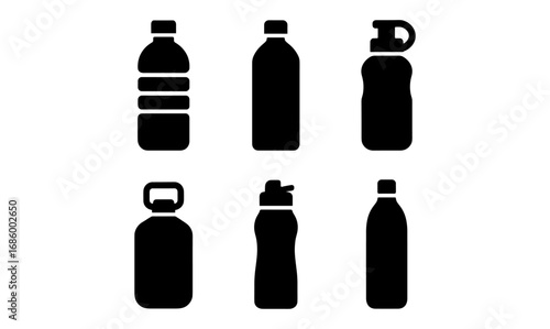 Silhouette collection of water bottle icons for design projects