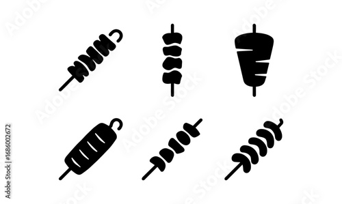 Silhouette kebab skewer icons set in black minimalist style