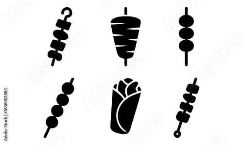Silhouette icons of skewered foods and wraps for culinary designs