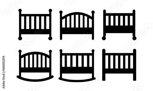 Set of crib silhouettes featuring rocking and standard designs