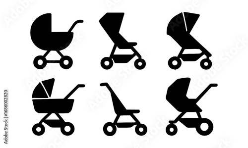 Silhouette collection of baby strollers in various styles