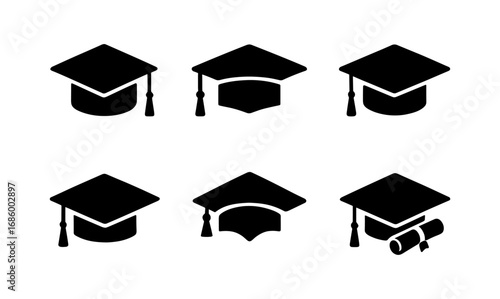 Silhouette graduation caps with diplomas collection