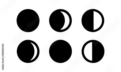 Phases of the moon set in black silhouette circles