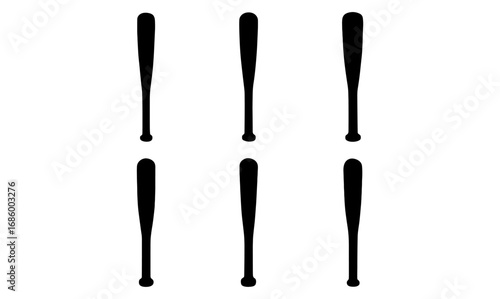 Silhouette baseball bats pattern with six identical designs on white background