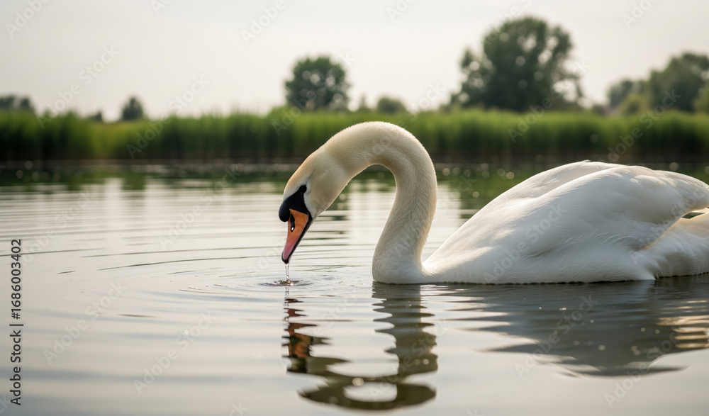 Fototapeta premium White swans in the river