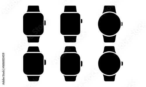 Smart watches silhouette set: minimalist black designs for tech enthusiasts