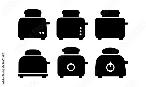 Silhouette toaster set: minimalist icons of retro kitchen appliances