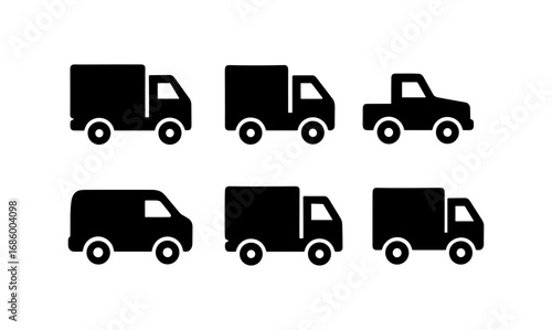 Silhouette collection of various truck and van icons in black