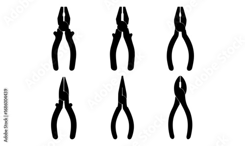 Silhouette set of various pliers for tool and hardware design projects