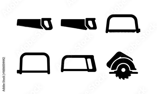 Collection of hand and power saws silhouettes for carpentry and woodworking designs