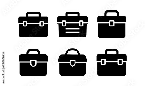 Silhouette icons of business briefcases in different vintage styles