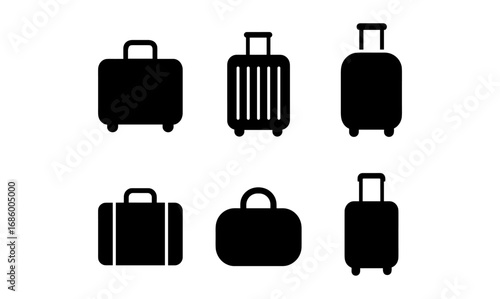 Silhouette collection of luggage icons featuring various suitcase designs