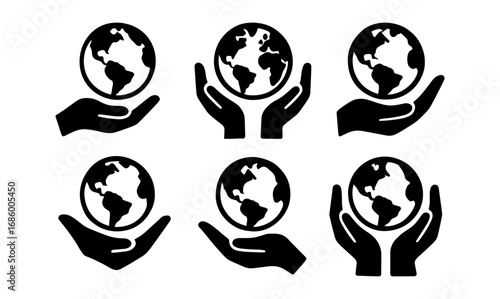 Silhouette hands holding earth: symbol of global unity and environmental care