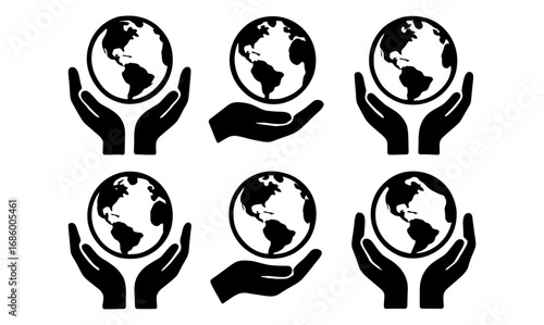 Silhouette hands holding earth globes design set for environmental themes