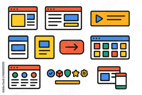 Modern Flat Icons. Flat vector icons of vector web graphics: hero image icon, website section, banner vector, blog thumbnail,