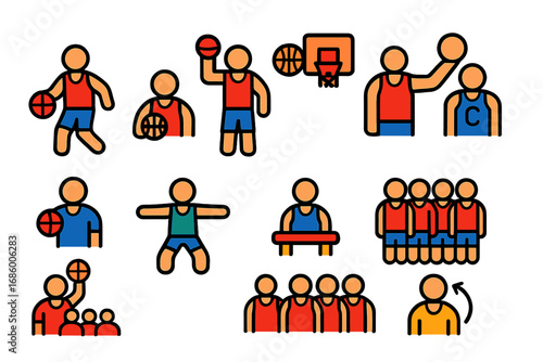 Basketball Position Icons. Flat vector icons of basketball positions: point guard icon, shooting guard icon, small forward icon,