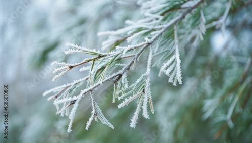 Frosty Pine Branch Winter Close-Up