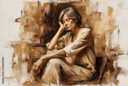 Portrait of an Elderly Woman in a Moment of Reflection - Digital Painting Style