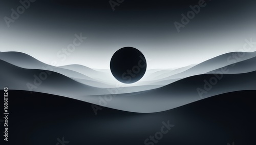 Abstract Geometric Landscape with Floating Sphere