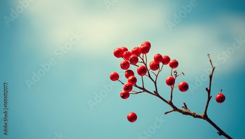 Branch of Rowan Berries Against Blue Sky - Autumnal Still Life