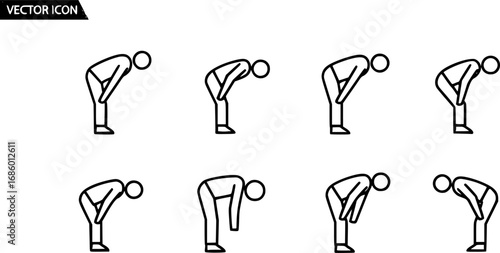 set of person bending down outline icon vector
