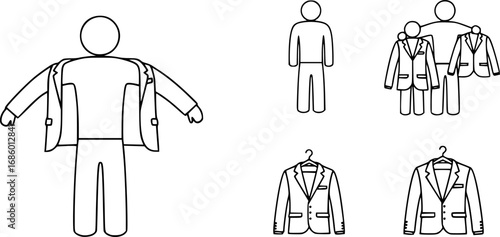 set of person putting on a jacket outline icon vector
