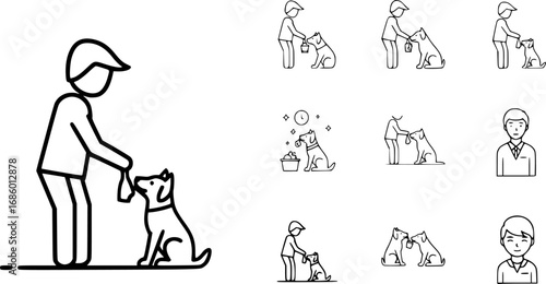 set of person feeding pet outline icon vector
