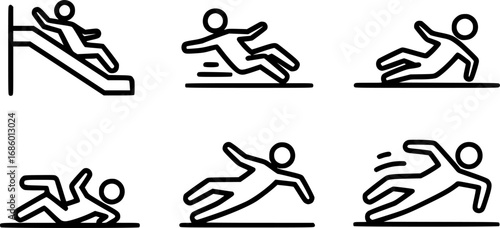 set of person sliding in minimal vector outline icon
