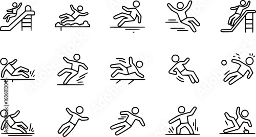 set of person sliding in minimal vector outline icon
