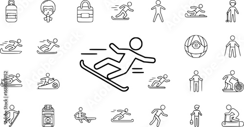 set of person sliding in minimal vector outline icon

