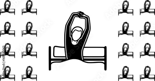 set of person stretching in bed outline icon vector
