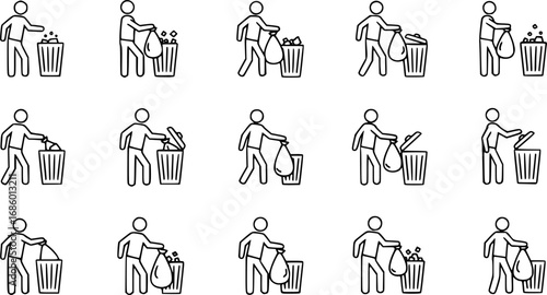set of person taking out trash outline icon vector
