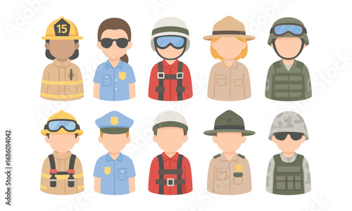Group of Diverse Emergency Responders in Uniforms and Gear Modern Vector Style