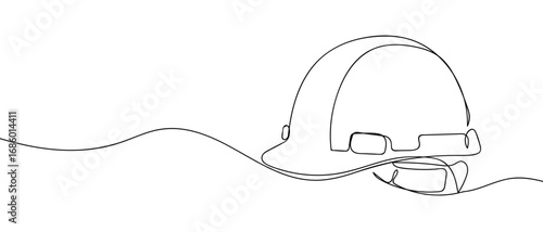 Engineer Hat Continuous Line Art Vector Illustration Editable Stroke