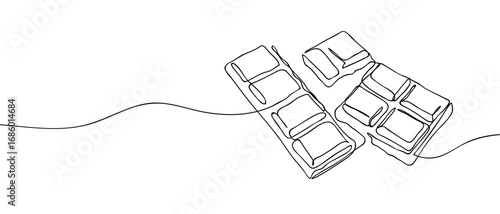 Broken Chocolate Bar. Continuous Line Art Vector Illustration. Editable Stroke.