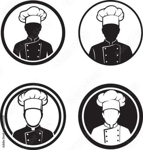 Four chef icons in circles silhouette