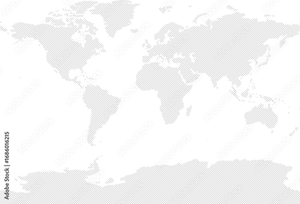 Obraz premium World vector map with forward diagonal line fill (Miller cylindrical projection, PPT-compatible & fully editable) 