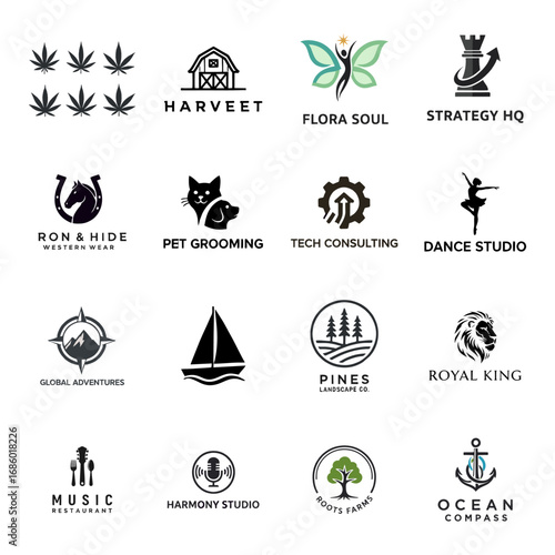 Collection of Various Modern Business Logo Designs: Diverse Brand Identity Symbols for Different Industries