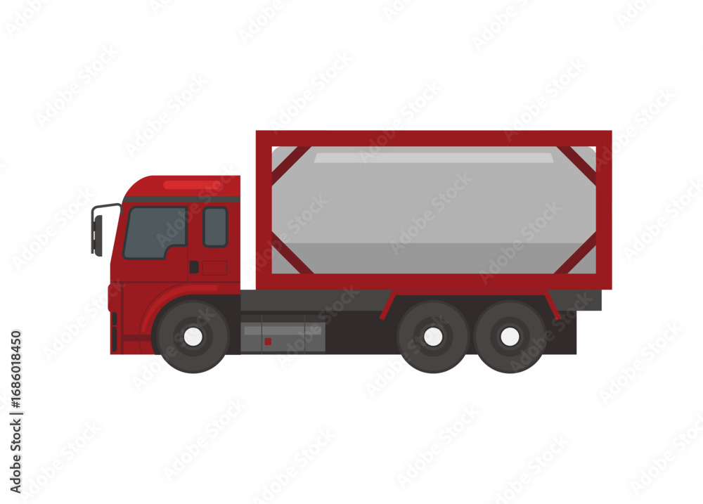 Fototapeta premium Truck carrying tanktainer. Side view. Simple flat illustration