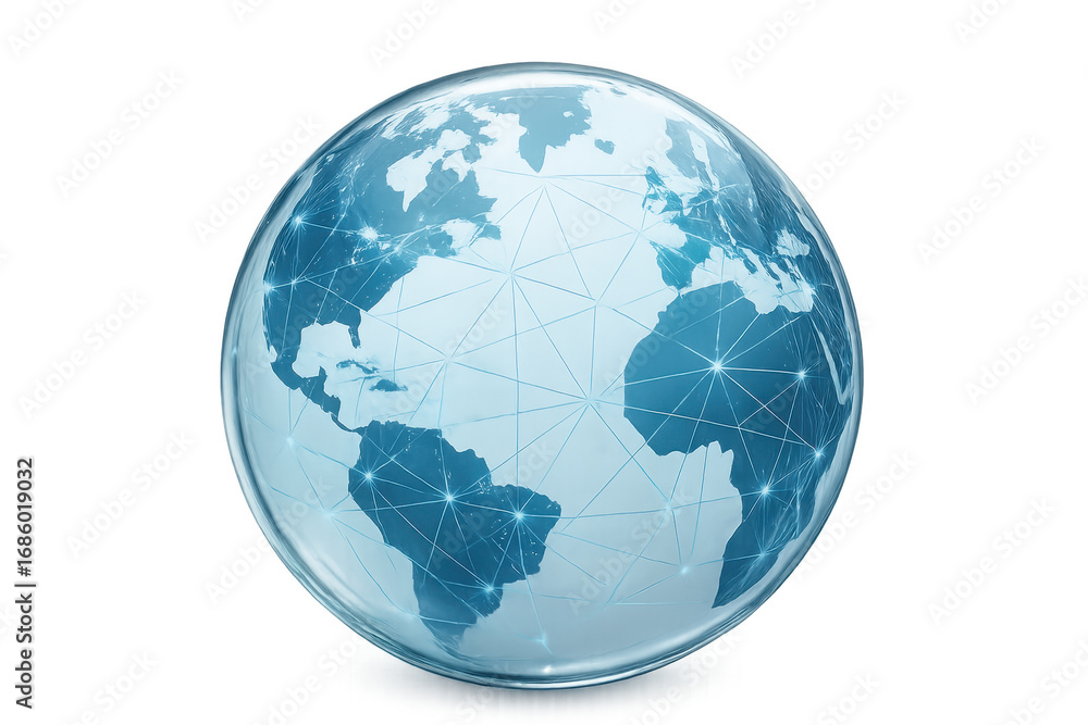 Naklejka premium Glass globe showing connections between continents on a transparent background