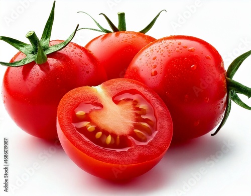 Ripe cherry tomatoes isolated on white background. Macro shot. Popular worldwide product as .jpg