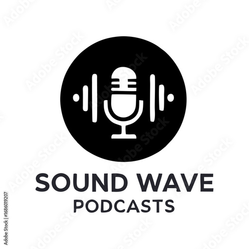 Podcast Logo Design with Microphone Icon and Sound Wave Elements for Audio Broadcasting and Digital Media